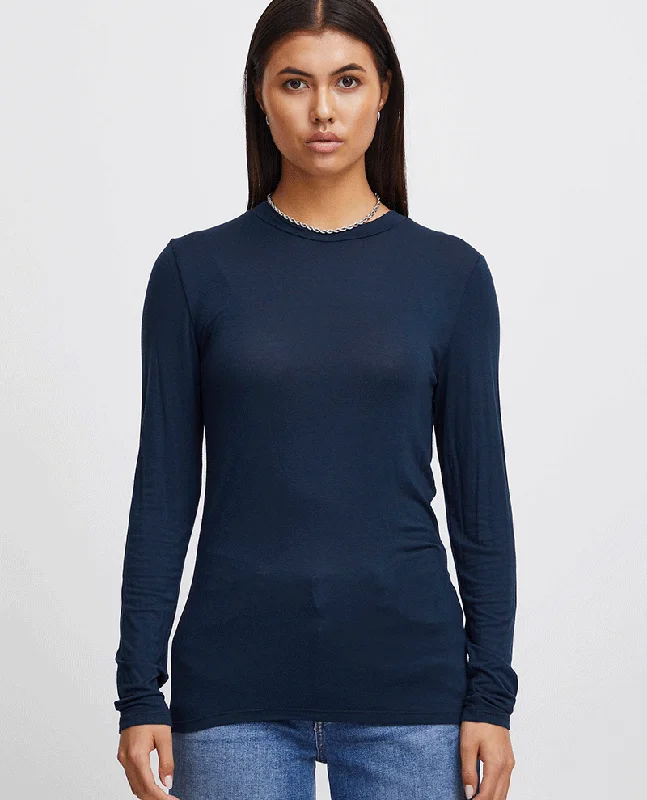 Ichi Philuca Navy Long Sleeve Top