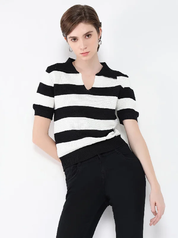 Special Discount Women Striped Black Top