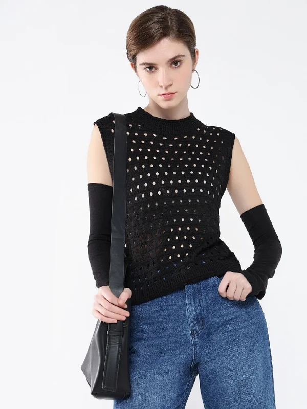 Weekend Discounts to Celebrate Women Solid Black Top