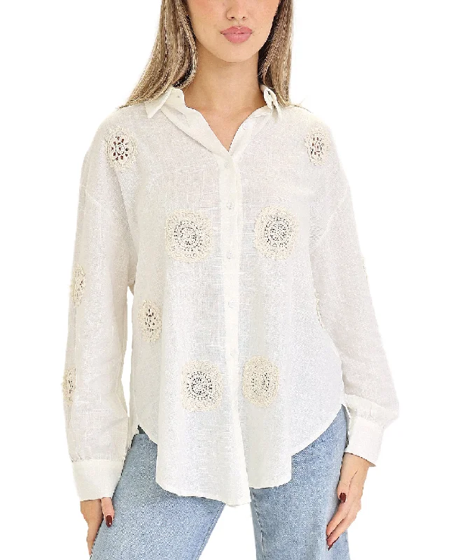Weekend Offers That Excite Linen Shirt w/ Crochet Circles