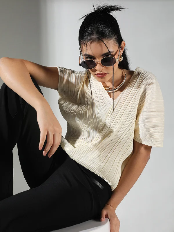 Weekend Savings Spree Women Cream Solid Top