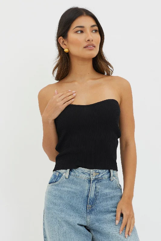 Flora Strapless Knit Top Black