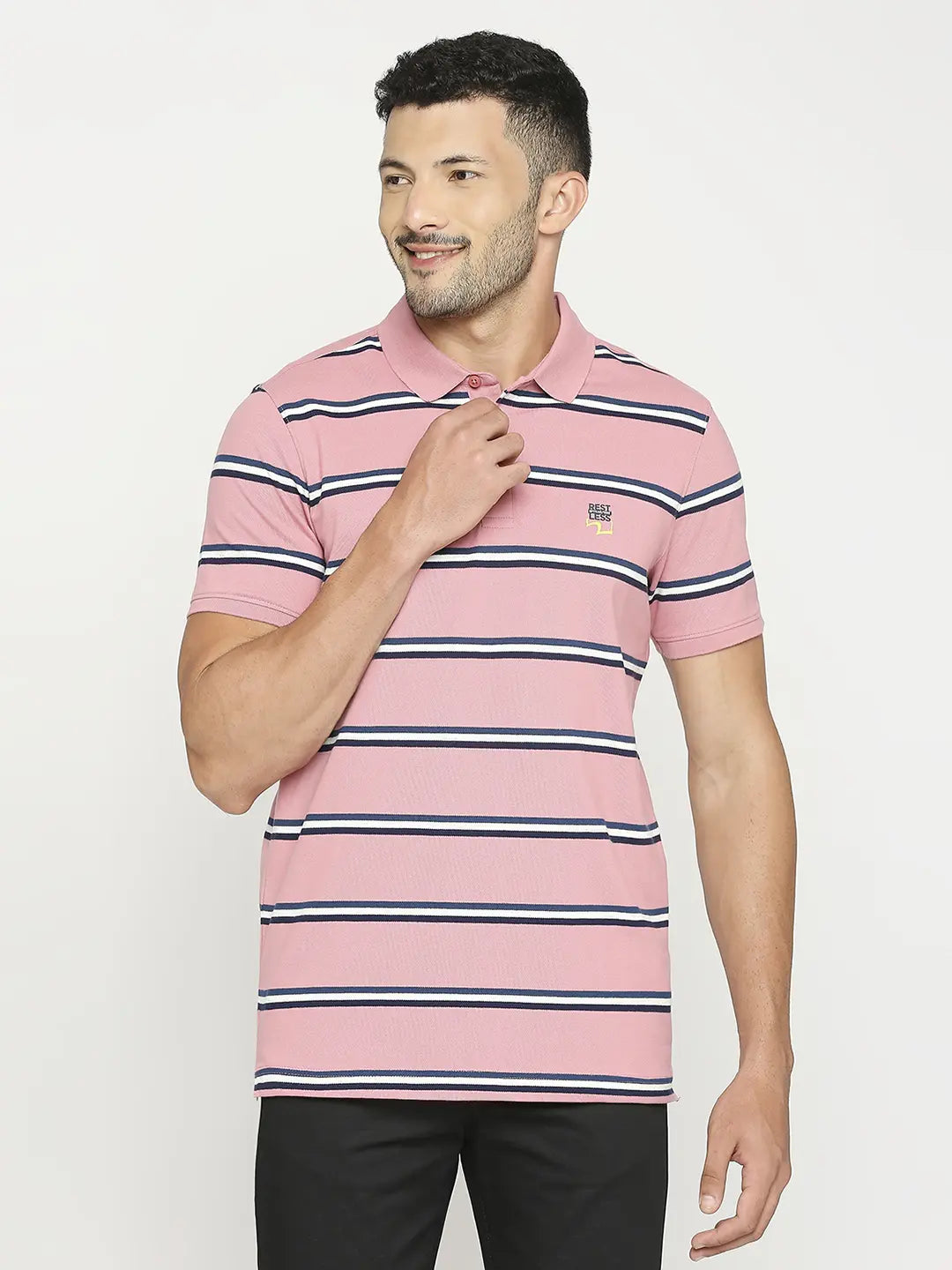 Savings Spectacular Spykar Men Pink Blended Regular Fit Striped Polo Tshirt