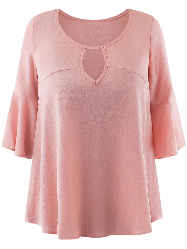 Womens Blush Pink Relaxed Fit Blouse Top With Bell Sleeves Size Small