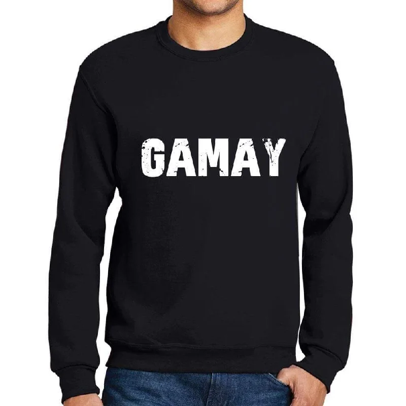 Instant Savings Men's Printed Graphic Sweatshirt Popular Words GAMAY Deep Black