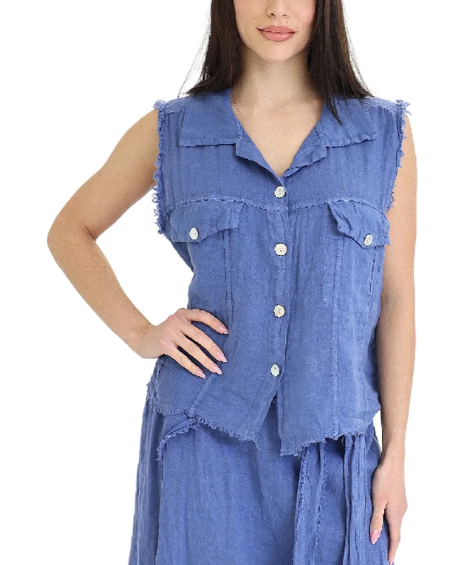Massive Deal Linen Vest w/ Frayed Edges
