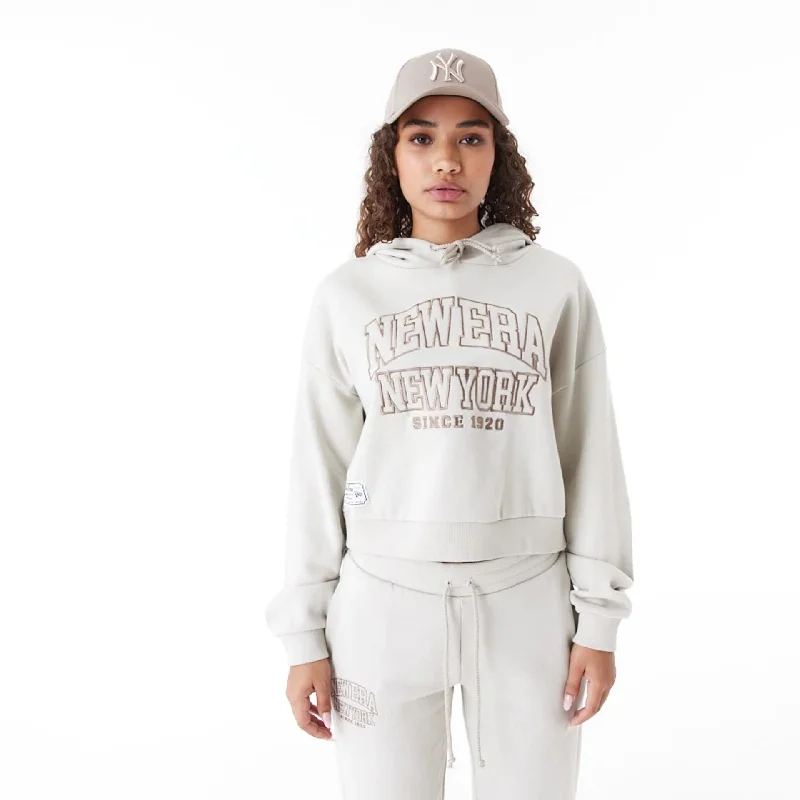 Hurry In New Era Arch Wordmark Stone Womens Crop Pullover Hoodie