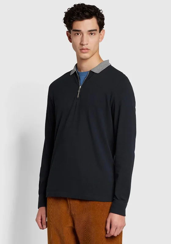 Clearance Event Farah Vancouver Striped Collar Polo Shirt, True Navy