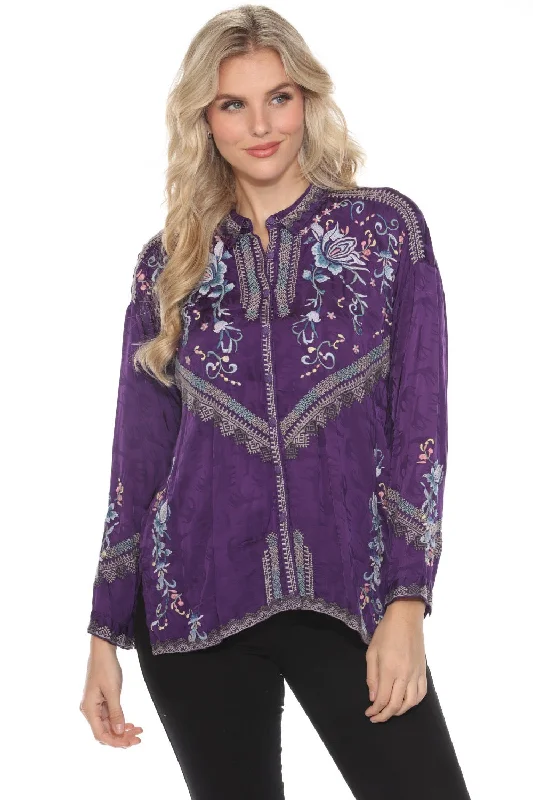 Johnny Was Violet Audrey Embroidered Button-Down Shirt C16824