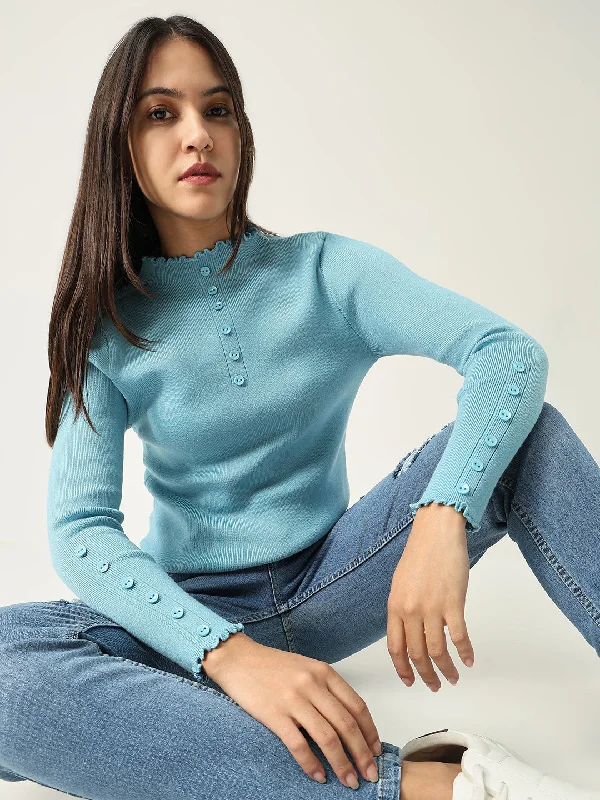 Weekend Deals That Sizzle Women Solid Blue Fitted Top