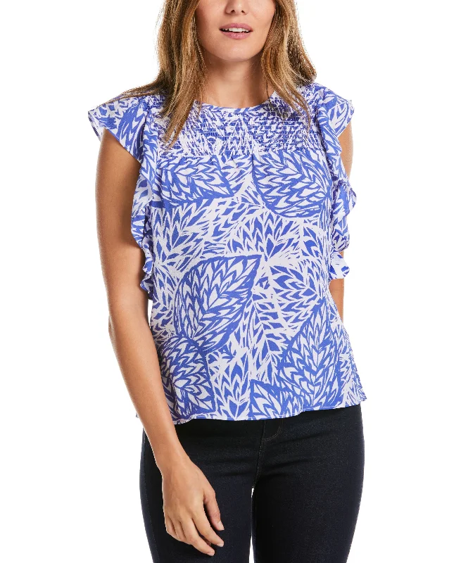 Weekend Savings Delight Petite Floral Print Ruffle Sleeve Smocked Top