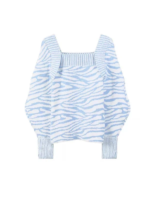 Weekend Discounts to Savor Blue Soft Square Collar Sweater