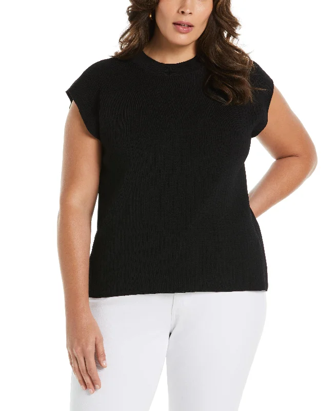Weekend Deals That Please Plus Size Mixed Rib Mock Neck Sweater