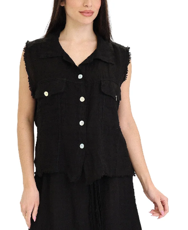 New Deal Linen Vest w/ Frayed Edges
