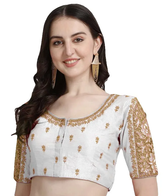 Savings Galore Women's White Phantom Silk Readymade Blouse