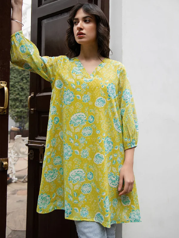 Unmissable Sale Women Lime Yellow Georgette Tunic