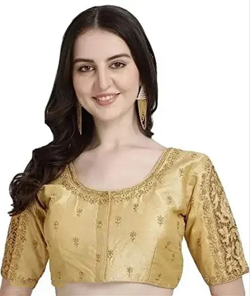 Hurry In Women's Golden Phantom Silk Readymade Blouse