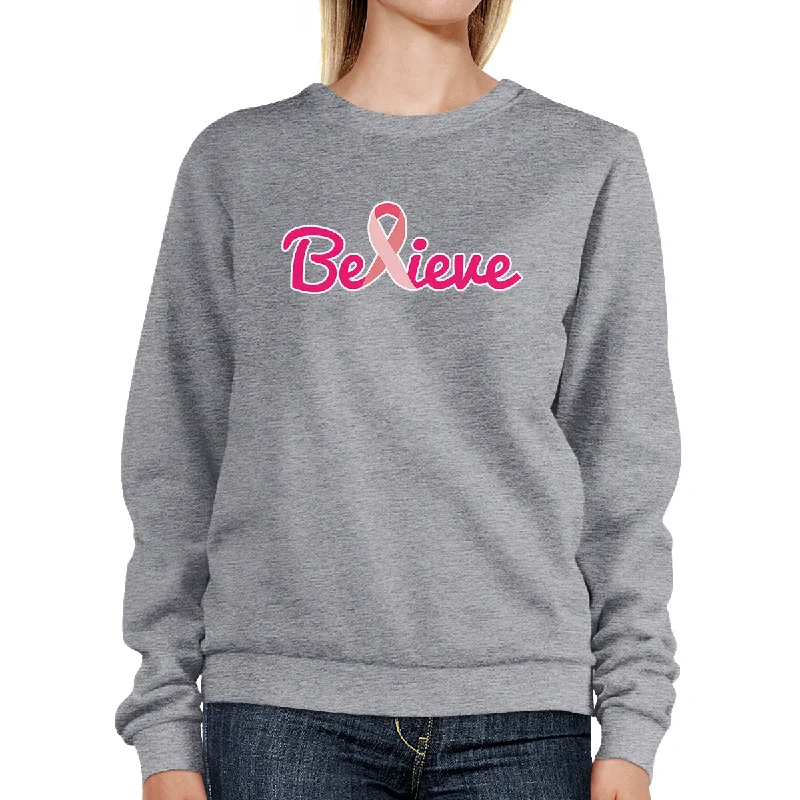 Referral Discount Believe Breast Cancer Awareness Grey SweatShirt