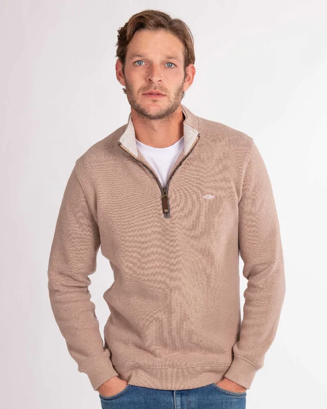 Deal Mania Mocha Quarter Zip (Cream Contrast)