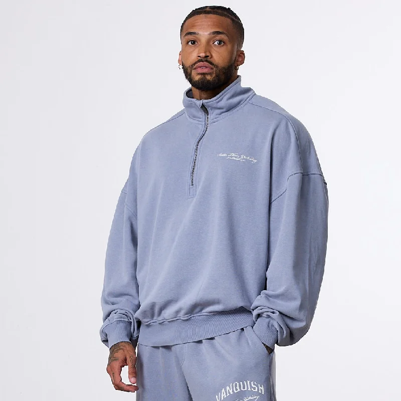 Stock Clearance Vanquish Better Than Yesterday Washed Blue Quarter Zip Sweater