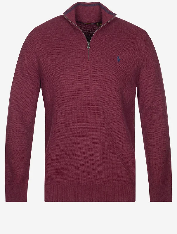 Weekend Offers That Delight Piqué-Pullover mit halbem Reißverschluss in Weinrot