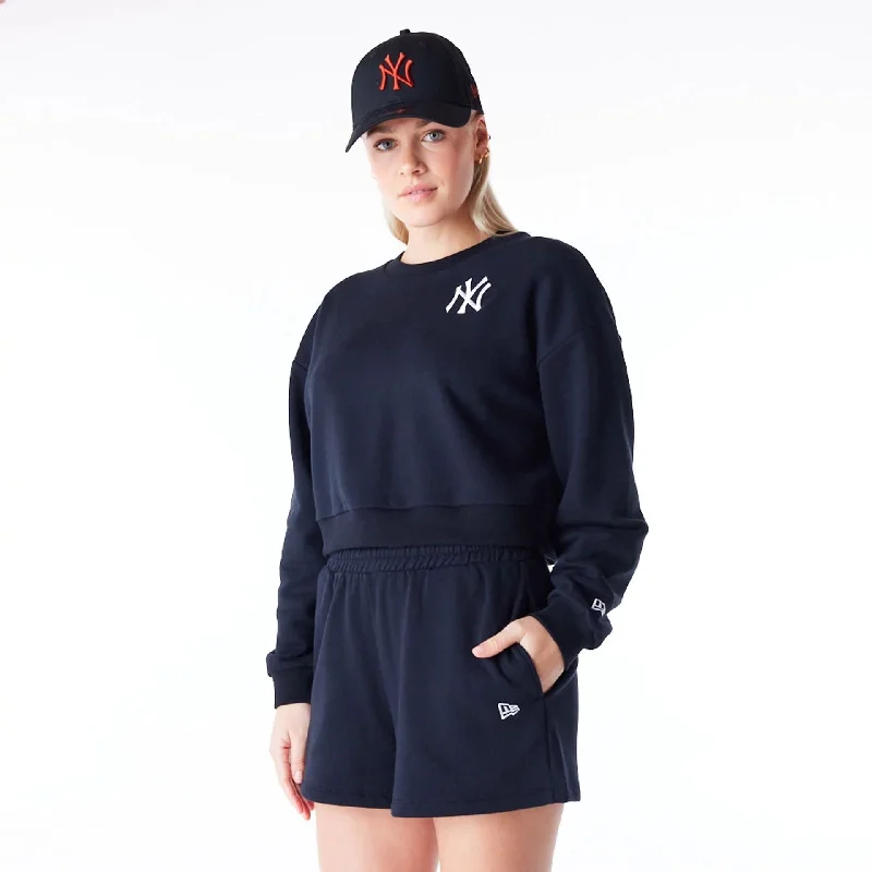 Special Discount New York Yankees Womens MLB League Essential Black Crop Crew Neck Sweatshirt