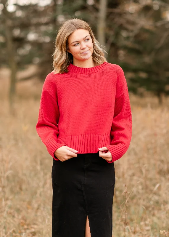 Crewneck Cherry Red Knit Sweater