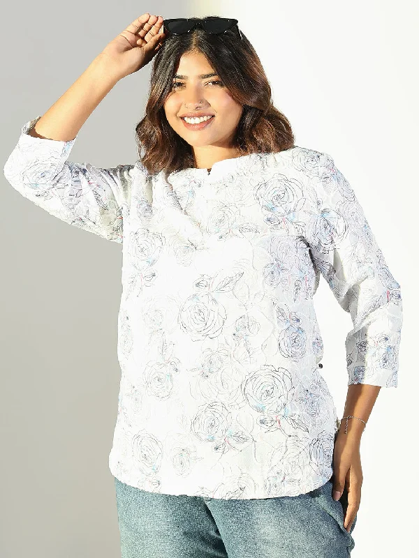 Weekend Savings Fiesta Women Blue Floral Top