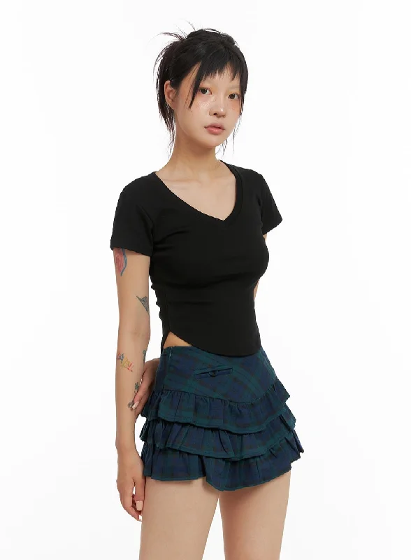 V-Neck Shirred Crop Tee CL415