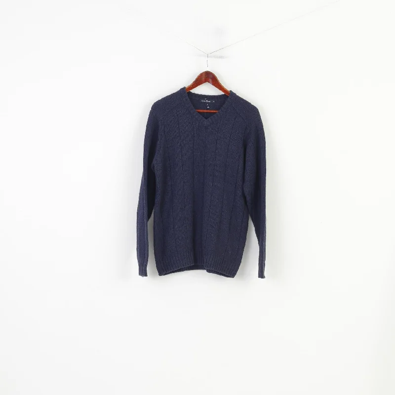 Best Seller James Pringle Men M Jumper V Neck Navy Winter Vintage Warm Striped  Top