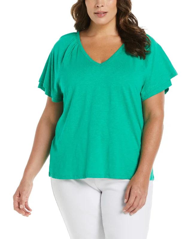 Weekend Bargains to Cherish Plus Size Flutter Raglan Sleeve Tee