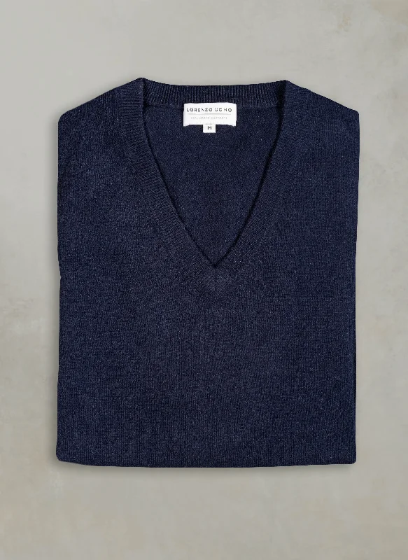 Steals and Deals Men's Tribeca V-Neck Cashmere Sweater in Navy
