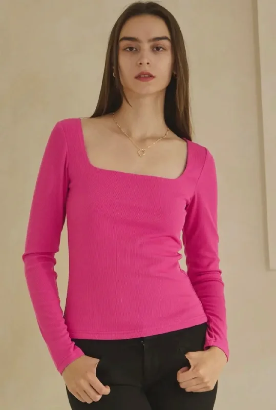 Follow You Anywhere Pink Square Neck Fitted Top