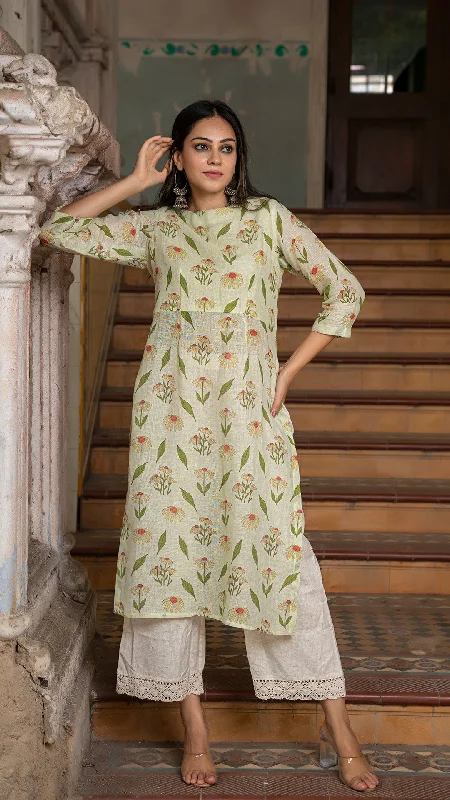 CHAVVI PASTEL GREEN PURE LINEN KURTA