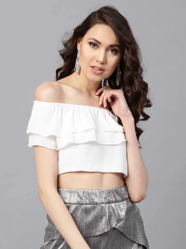 Weekend Savings Extravaganza Ivory Frill Crop Top
