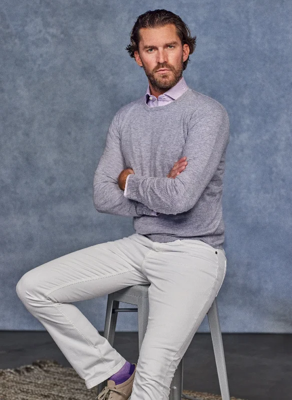 Quick Deals Men's St. Maarten Featherweight Crew Neck Cashmere Sweater in Pearl Grey Heather