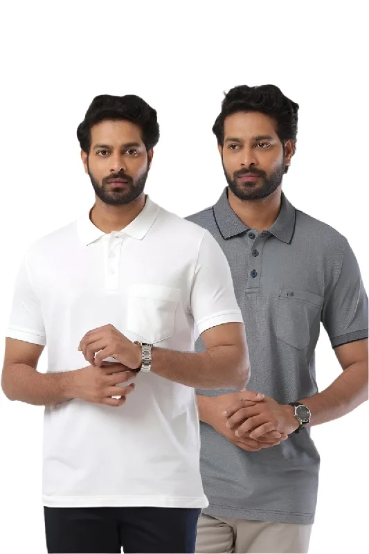 While Supplies Last Golf Polo - Iron Gray and White T-Shirts Pack Of 2 Combo For Men | Ariser While Supplies Last Golf Polo - Iron Gray and White T-Shirts Pack Of 2 Combo For Men | Ariser