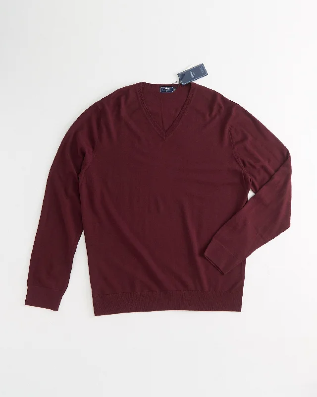 Online Only Gim Burgundy V Neck Sweater