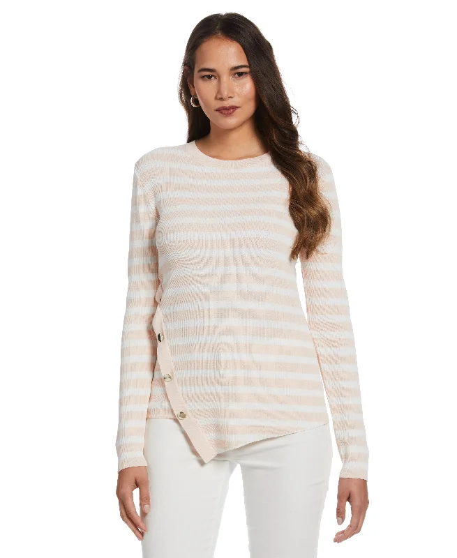 Weekend Shopping Made Better Plus Size Snap Trim Stripe Asymmetrical Sweater