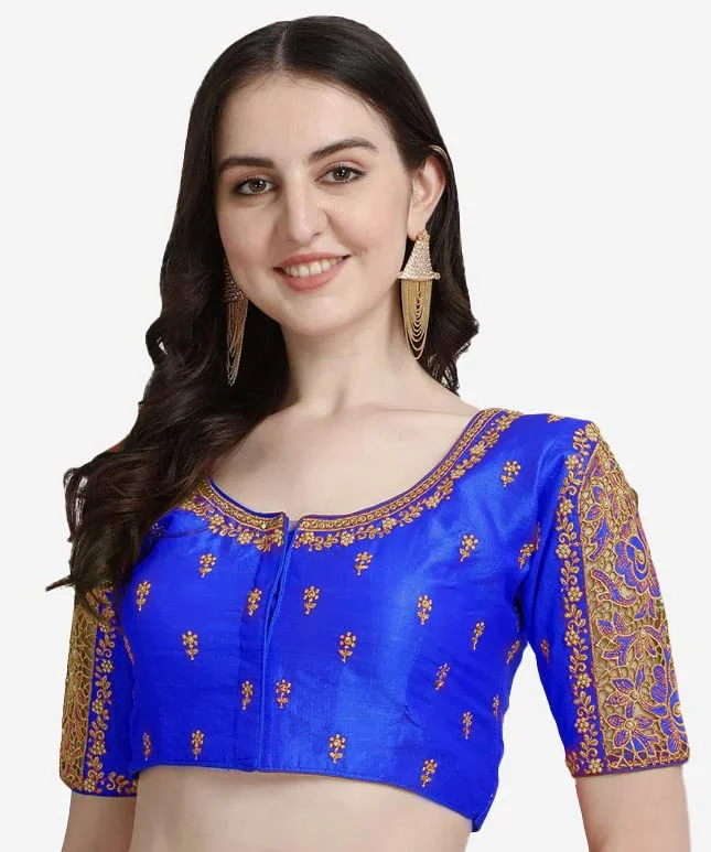 Now or Never Women's Royal Blue Phantom Silk Readymade Blouse