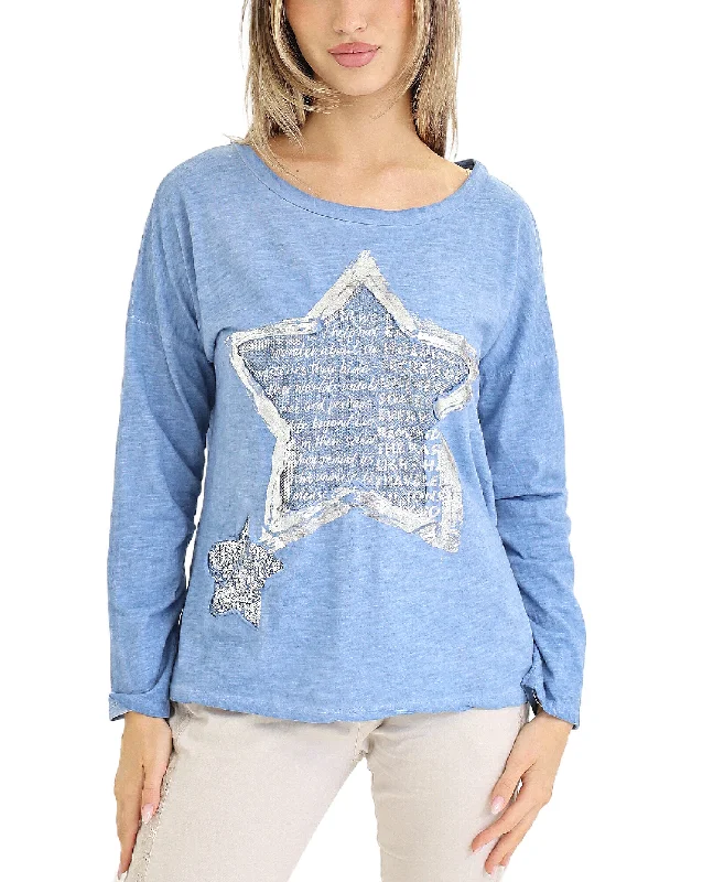 Weekend Bargains to Relish Star Long Sleeve Cotton Tee