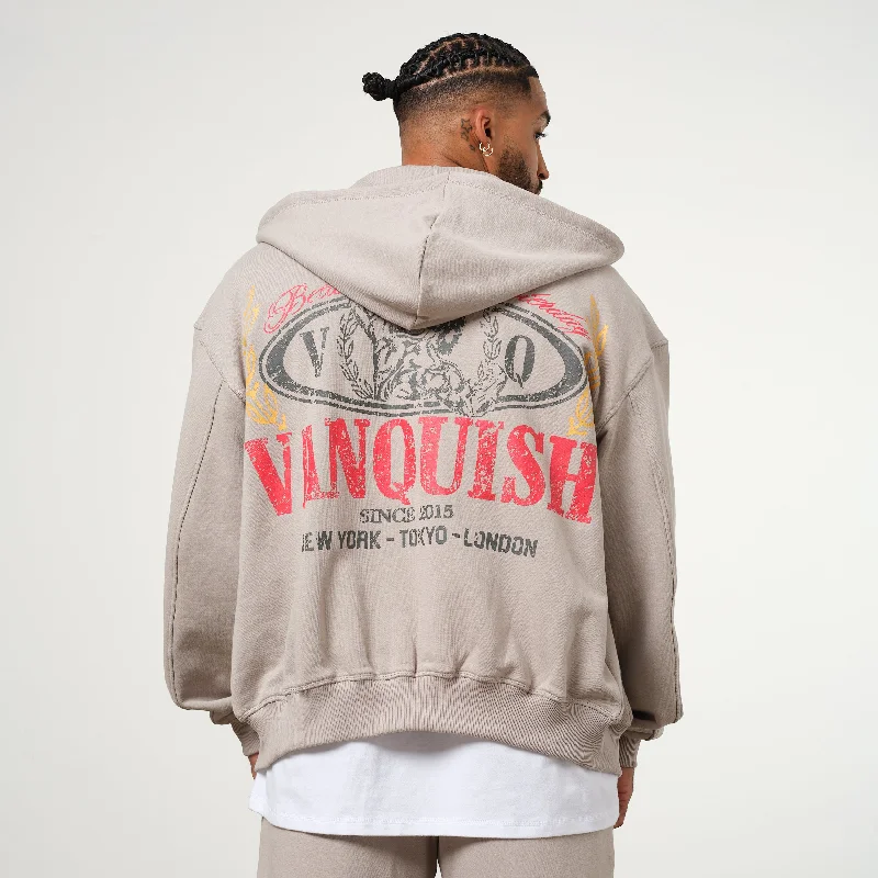 Epic Value Vanquish Trophy Taupe Zip Oversized Hoodie