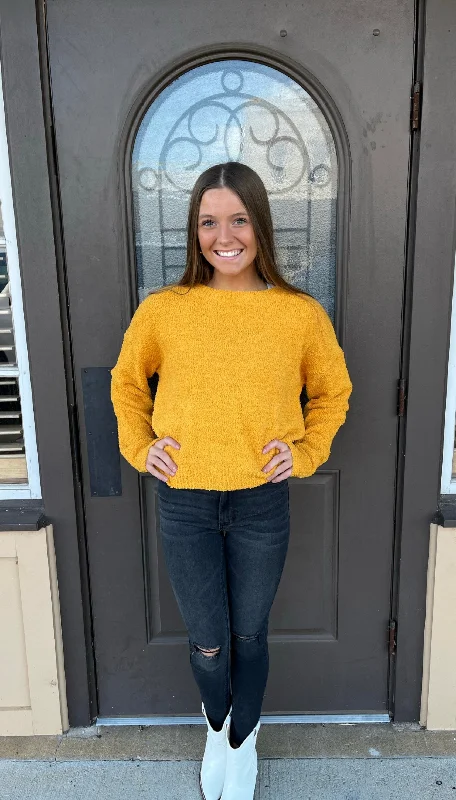 Mustard Fuzzy Knit Cropped Sweater