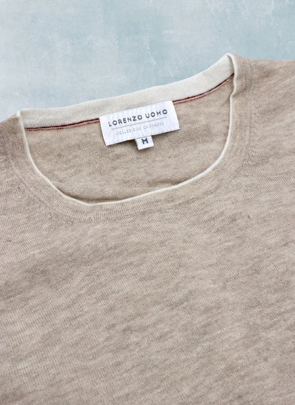 Act Now Men's Sanremo Cashmere Long Sleeve Crew Neck Shirt Sweater in Light Taupe