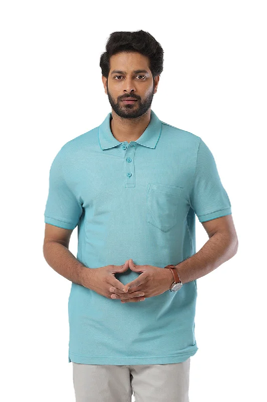 Doorbuster Deal Golf Polo - Greenish Blue T-Shirts For Men | Ariser