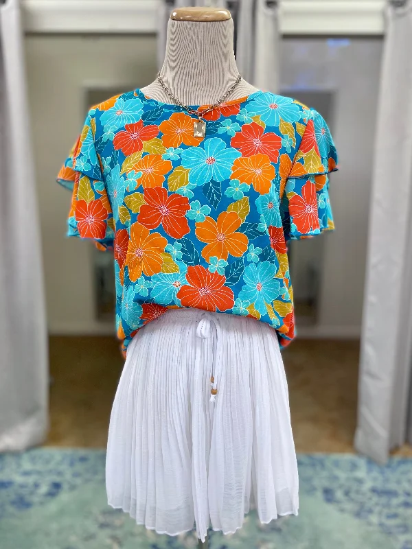 Ride The Wave Blue & Orange Floral Top