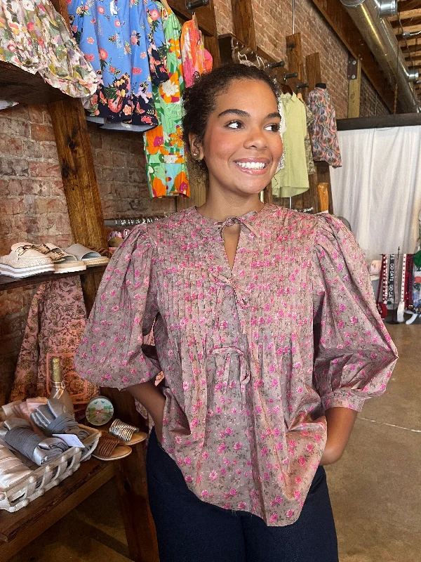 Pink and Camel Floral Blouse