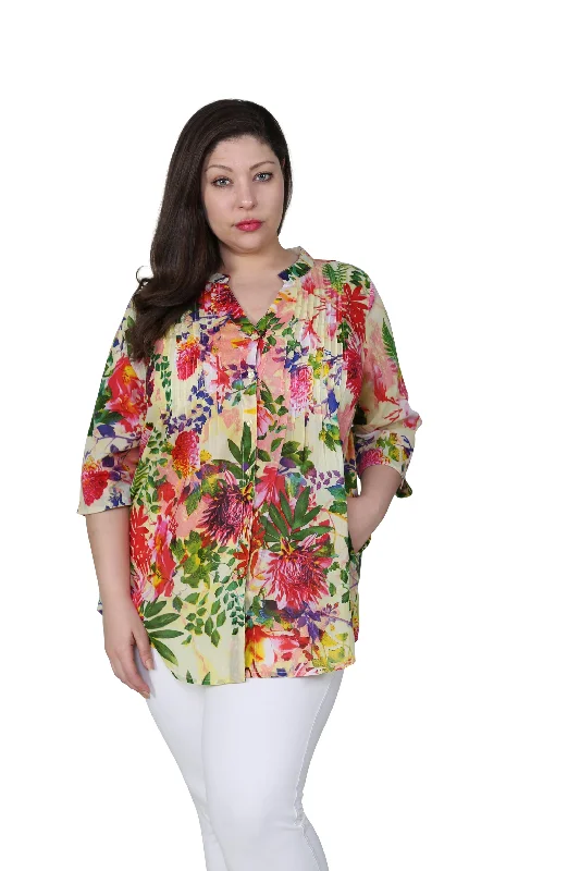 Plus Size Tropical Garden Release Print Tunic