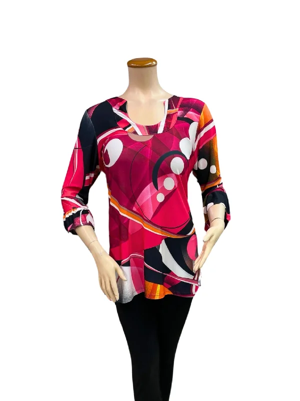 FASHQUE - HORSE SHOE NECK 3/4 SLEEVES DIGITAL PRINT TUNIC TOP - T2421