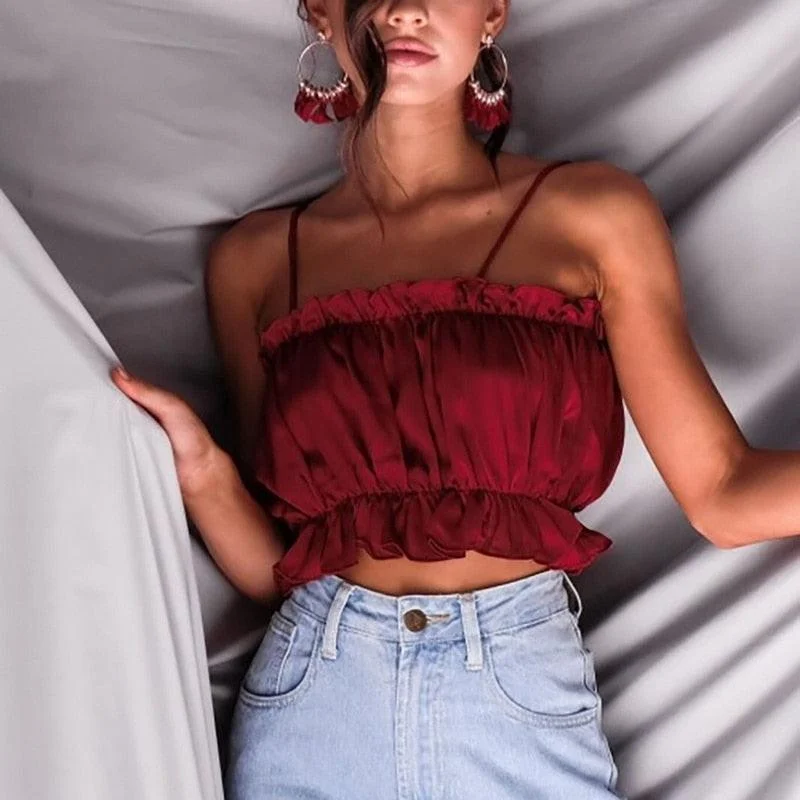 Satin Ruched Crop Top